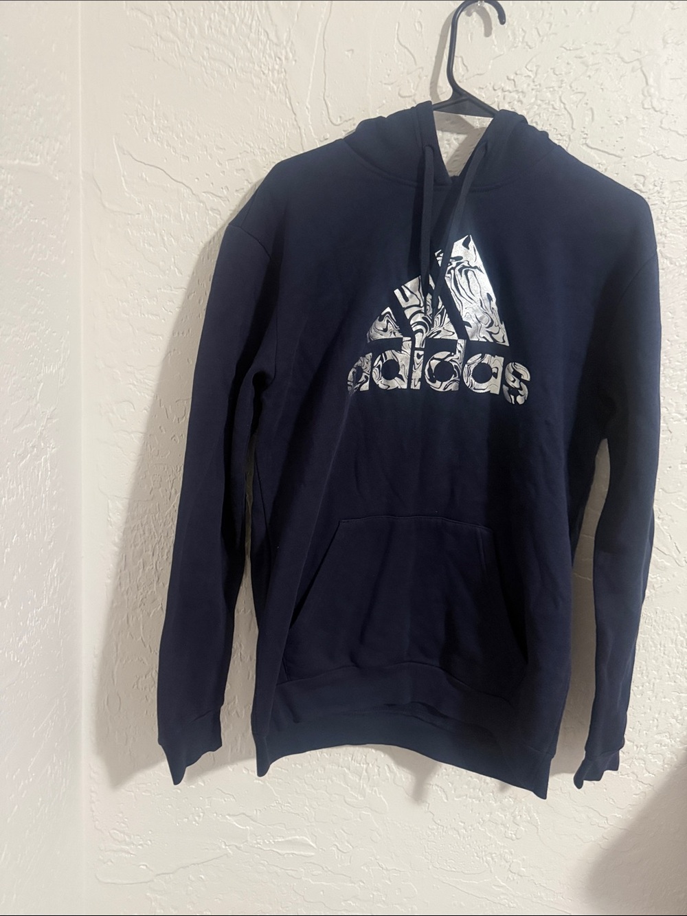 Adidas Navy Pullover Hoodie with Patterned Logo